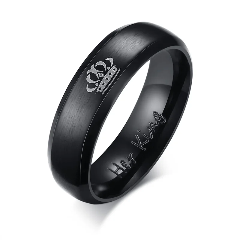 YiKLN Брендовое модное кольцо с короной ее короля и его королевы для женщин и мужчин черного/золотого цвета, свадебные кольца для пар, ювелирные изделия, Anneau JCR149 - Цвет основного камня: Male Black