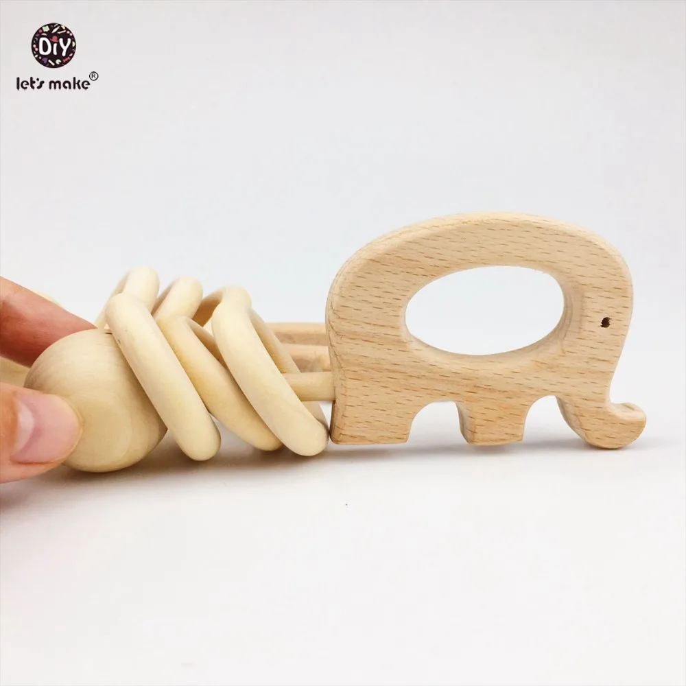

Let's Make Baby Toys Beech Elephant Teething Wooden Ring Play Gym Gifts Baby Teether Stroller Toys Wooden Teether Baby Rattles