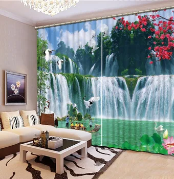 

3D Curtain Beautiful Photo Fashion Customized 3D Curtains Waterfall Boat Flowers Bed room Living room Office Hotel Cortinas