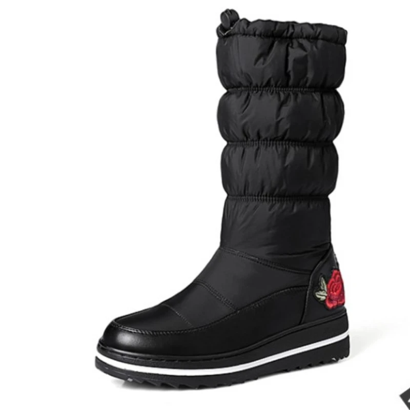 

fanyuan Big size 35-44 snow boots keep warm down winter boots for women platform shoes embroidery fashion shoes mid calf boots