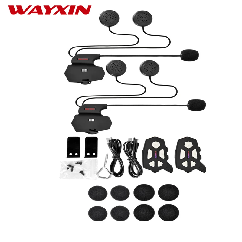 

WAYXIN Helmet Headsets intercom universal intercom motorcycle fm bluetooth modebuilt-in battery intercoms motorcycle 2pcs