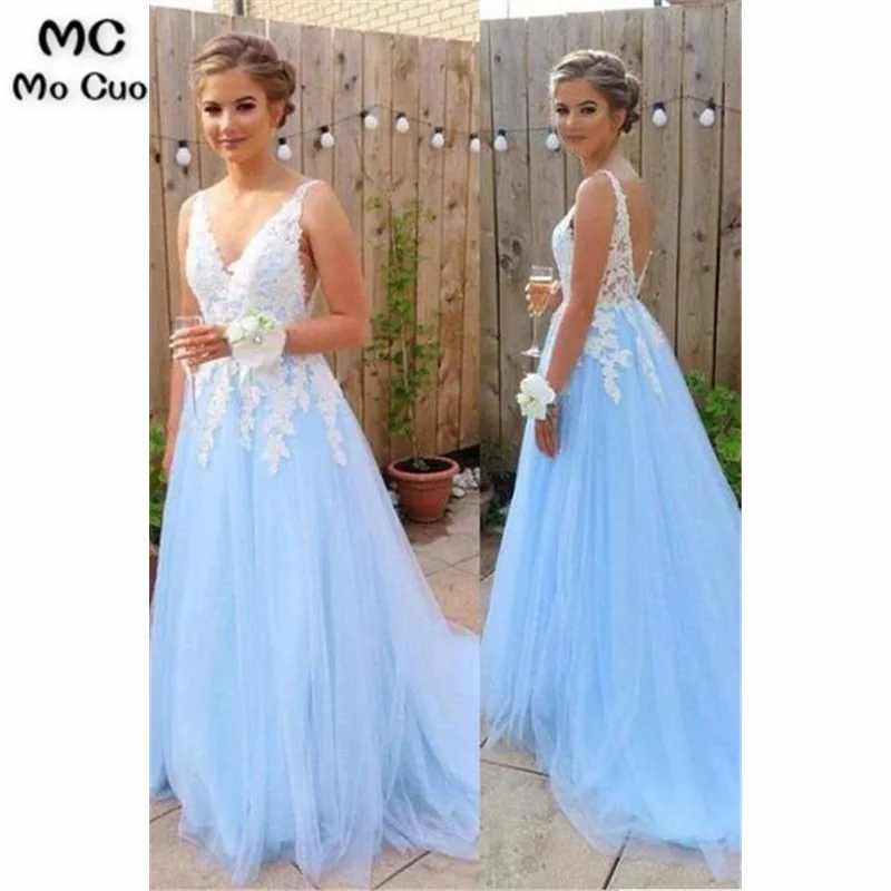 2019 Tulle Long Prom Dress With Applique Custom-made School Dance Dress Fashion Graduation Party Dress