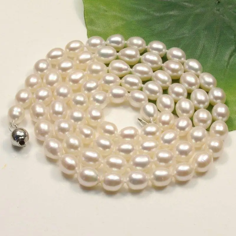 

Genuine AA 8-9mm White oval Cultured freshwater pearl Necklace24''Noble style Natural Fine jewe fast SHIPPING