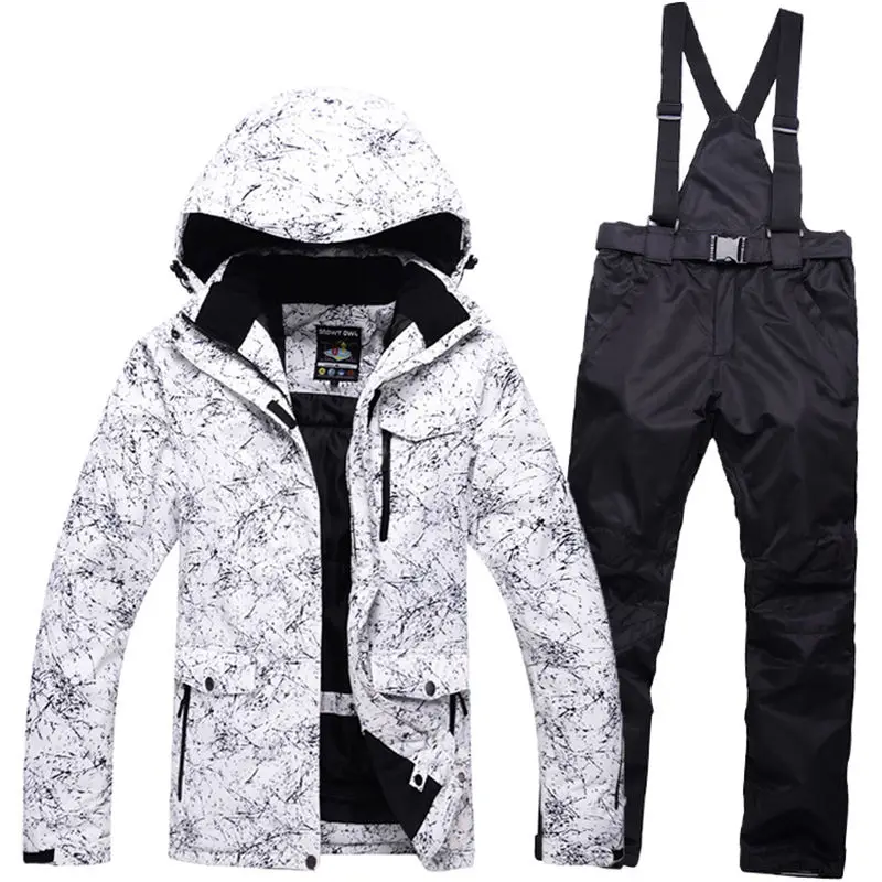 High quality men's ski wear suit snowboard suit waterproof windproof winter snow suit set+ bib warm ski pants large size S-XXXL - Цвет: Лаванда