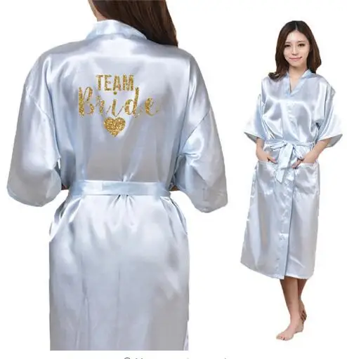 Платье-кимоно с золотым блестящим принтом в виде сердца невесты, халат из искусственного шелка, женская свадебная одежда - Цвет: light  Team bride