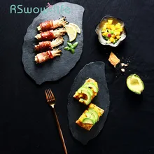 Блюдо в форме черного листа, креативный рок-набор, тарелка в японском стиле, суши тарелка для сашими сервировочных тарелок, столовых приборов