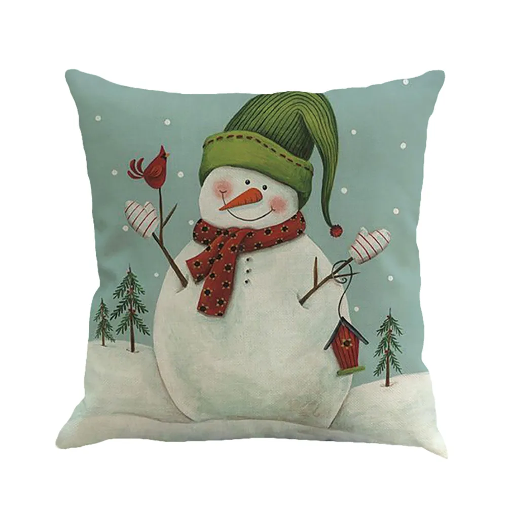 Рождественский чехол для подушки с принтом снеговика, крашеный диван-кровать, домашний декор, наволочки для подушки, Рождество 45x45 см, квадратные льняные Чехлы для подушек