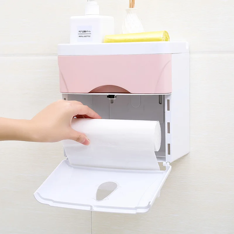 

Tissue Box Bathroom Waterproof Paper Towel Pumping Multi-Function Seamless Paper Tray Storage Organizer Multi-Color Optional