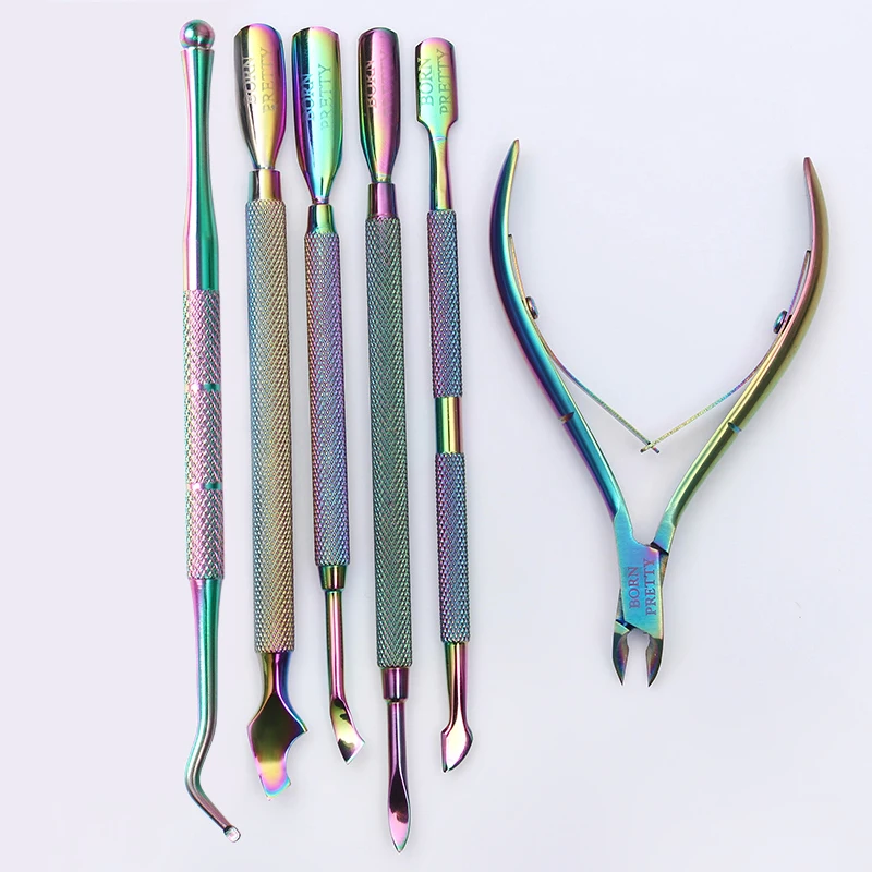 

BORN PRETTY Nail Art Cuticle Pusher Rainbow Nail Cutter Tweezer Nipper Clipper Dead Skin Remover Tweezer Manicure Nail Art Tool