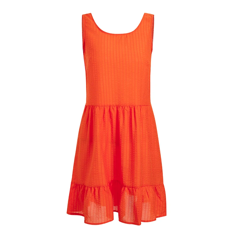 Bikinx однотонные летние женские пляжное платье Sexy рукавов ремень большие размеры Пляжная одежда спинки короткие женщин купальники Cover up - Цвет: Оранжевый