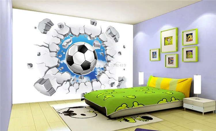 Пользовательские 3D Настенные обои современный простой футбол сломанная стена фото настенные фрески детская спальня гостиная креативный Декор обои