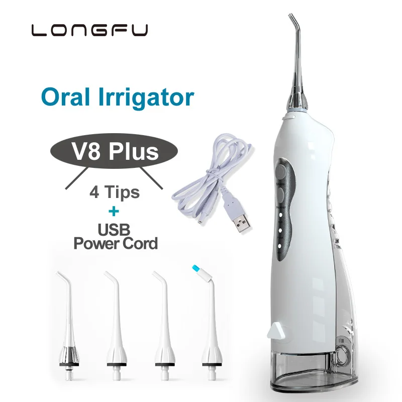 

V8Plus Oral Irrigator Power Dental Water Flosser Pulse Jet Teeth Cleaning Oral Care Irrigator With 4 Nozzles USB Charging 255ml