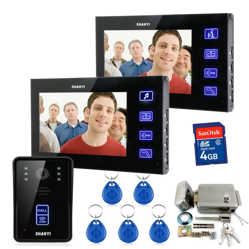 

FREE SHIPPING 7 inch  Video Door Phone Intercom Doorbell Video  Vision Touch Key with 4G SD Card Rainproof  Electronic Lock 1V2