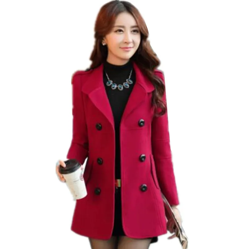 Весеннее новое пальто осеннее женское тонкое корейское двубортное пальто с длинными рукавами весеннее модное шерстяное пальто больших размеров AS868 - Цвет: Red wine