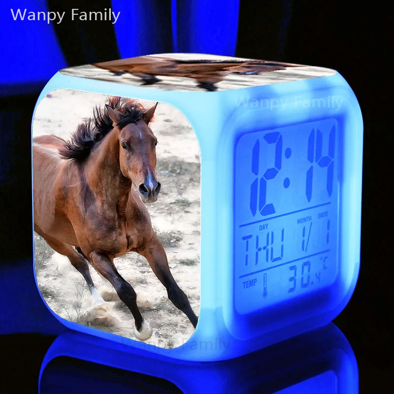 L Wecker Pferde Tier Alarm Kinder Beleuchteter LED Night Glowing Wecker mit Licht Aufwachen Geburtstagsgeschenke für Erwachsene