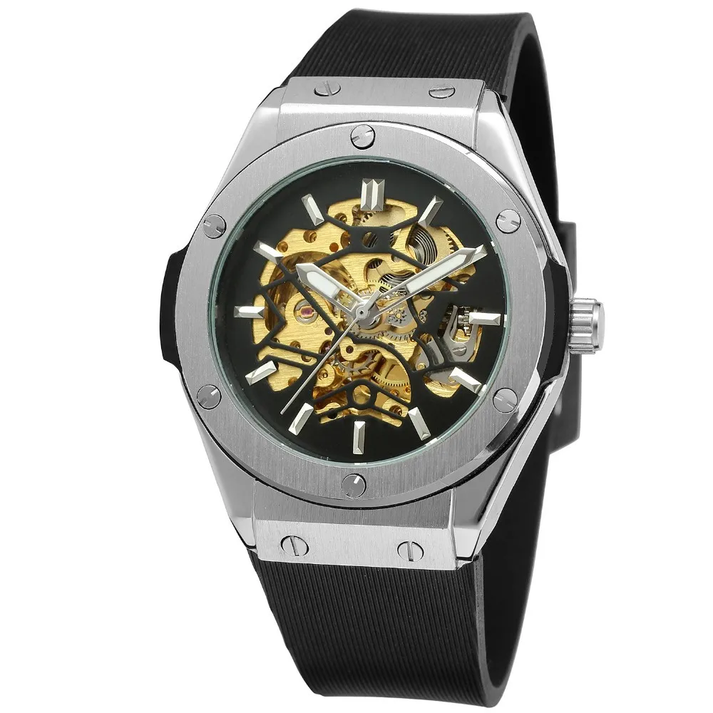 

Forsining Men's Fashion Leisure Silver Hollow Frame Automatic Mechanical Watch