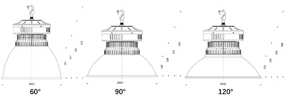 150W LED high bay light size