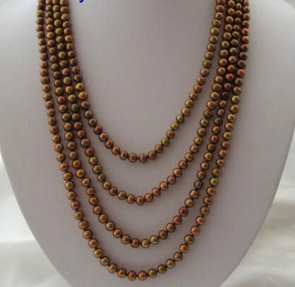 

Jewelr 005289 classic long 100" 7mm round coffee freshwater cultured pearl necklace