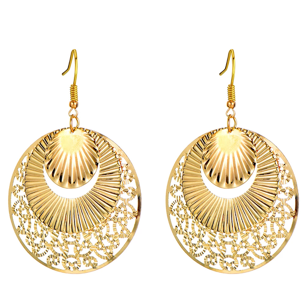 

Bohemian Hollow Carve Big Round Fringed Long Drop Dangle Earrings Flower Leaf Tassel Pendientes Brincos For Women Party Jewelry