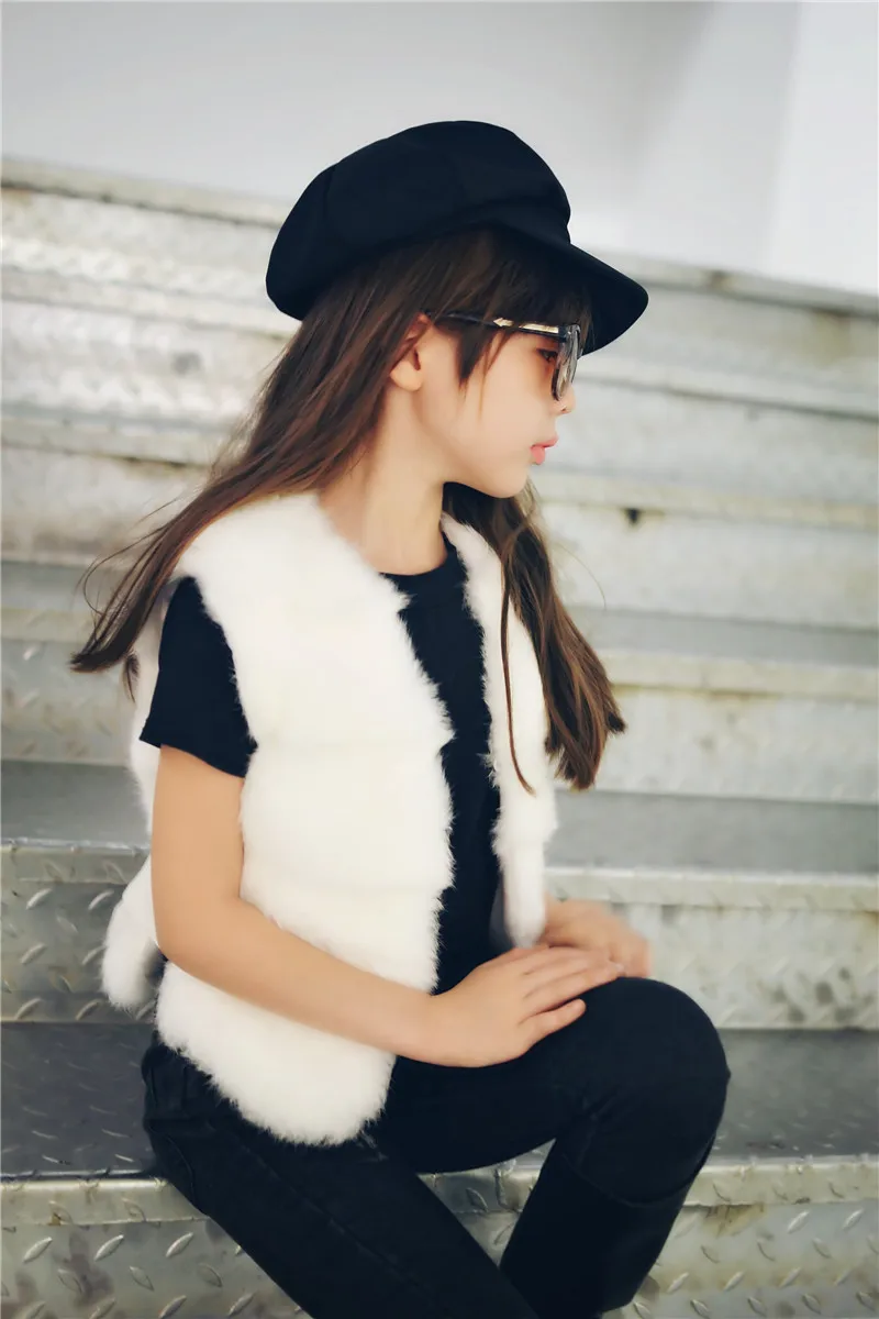 Одежда высшего качества Новые Детские кролика жилет для девочек S короткая с натуральным кроличьим мехом Плотная теплая куртка модный жилет
