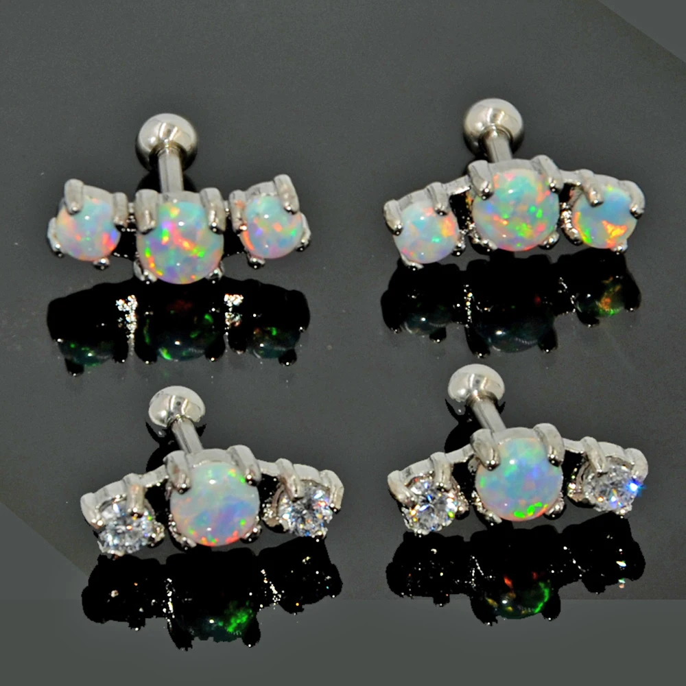 

BOG-1PC Round Zircon Opal Ear Tragus Cartilage Opal17&Zircon Earring Ear Stud Curve Barbell Piercing Body Jewelry