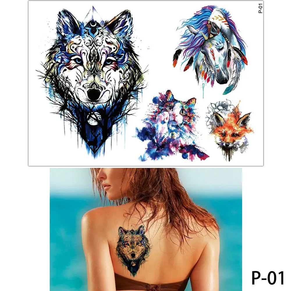 Glaryyears, 25 дизайнов, 1 лист, цветная татуировка для рисования, фламинго, милый кот, искусство, Временный макияж, тату, наклейка, мода, P серия - Цвет: P 01