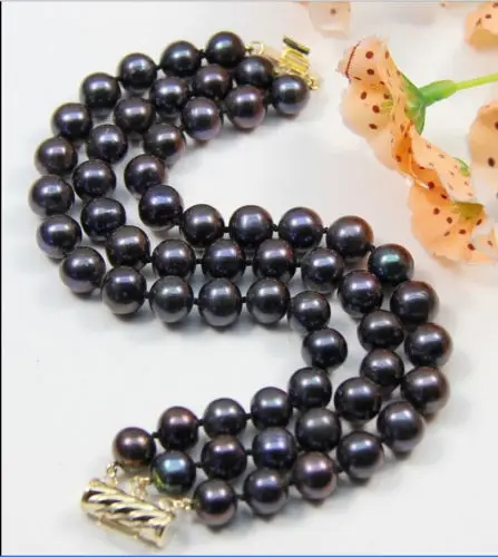 

CHARMING 3 ROW 9-10mm AAA TAHITIAN BLACK NATURAL PEARL BRACELET 14k 7.5-8 INCHr Noble style Natural Fine jewe FREE SHIPPING