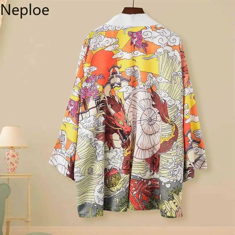 Neploe японский кимоно кардиган винтажные рубашки с принтом для мужчин и женщин Harajuku Chimono пальто Blusas Mujer Свободные повседневные топы 39055