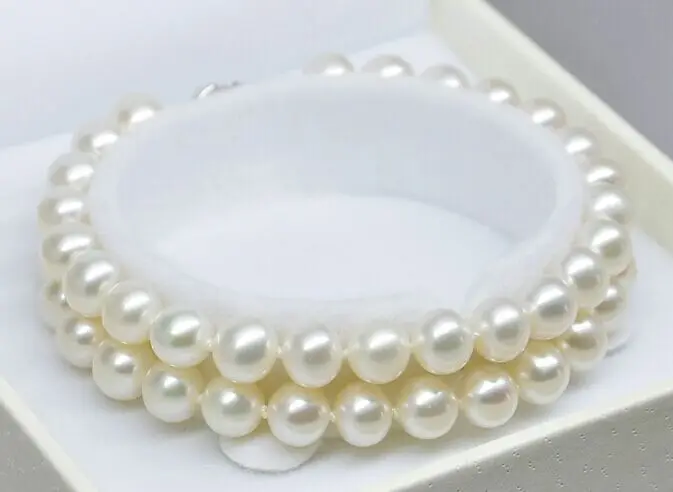 

Charming AAA 2 row 7.5-8"8-9mm genuine south sea white pearl bracelet 28%