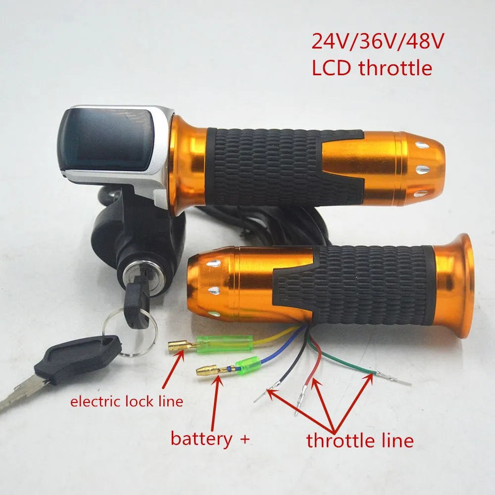 Sale 24V 36V 48V ebike throttle accelerator with LCD battery display Indicator/ON-OFF Key Lock for electric bike/bicycle/scooter 5