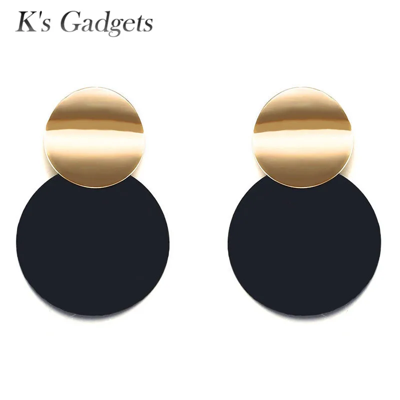 K'sGadgets Two Smooth Curve Twisted Disk Drop Earrings Gold Color Black Plating Metal For Women Jewelry | Украшения и