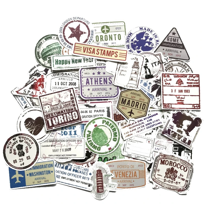 

Retro Sticker Stamp Traveling Boarding Pass Tickets Graffiti Luggage Skateboard Laptop Waterproof Repeatable Stickers For Kids