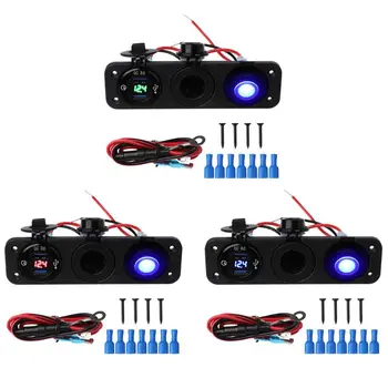 

Car Cigarette Lighter Socket Splitter Waterproof 12V 24V Aluminum Dual USB QC 3.0 Charger Power Adapter Outlet LED Voltmeter