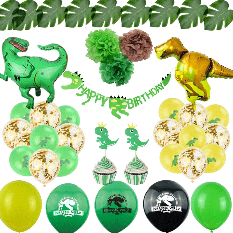 Jungle Party Supplies Giant Dinosaur Foil Balloon Animal Cake Topper Banner For Jurassic World Deco Kids Party Favor Accessories Party Diy Decorations Aliexpress