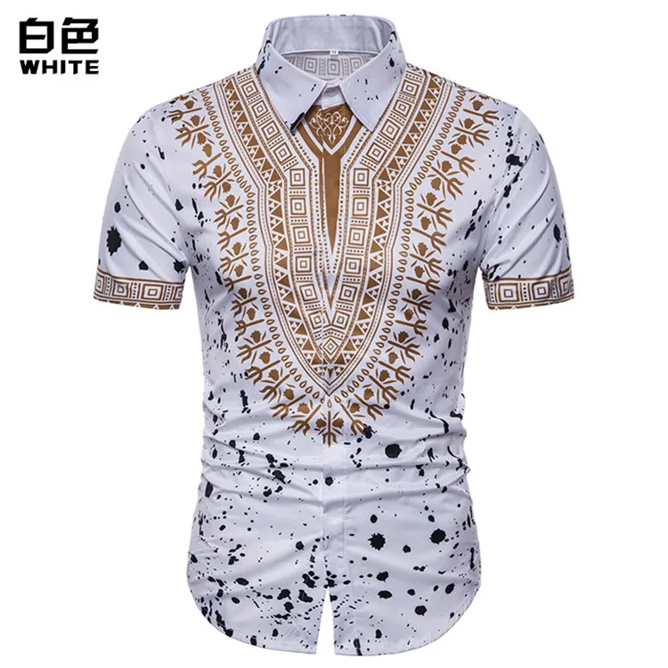 Летняя новая рубашка для мужчин с короткими рукавами, модное Африканское платье Дашики, повседневная мужская рубашка, брендовые рубашки, Мужская сорочка Homme - Цвет: White