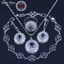 Акция, свадебные 925 пробы, серебряные ювелирные наборы, женские свадебные ювелирные изделия, Радужный Цирконий, серьги, ожерелье, кольцо, браслет