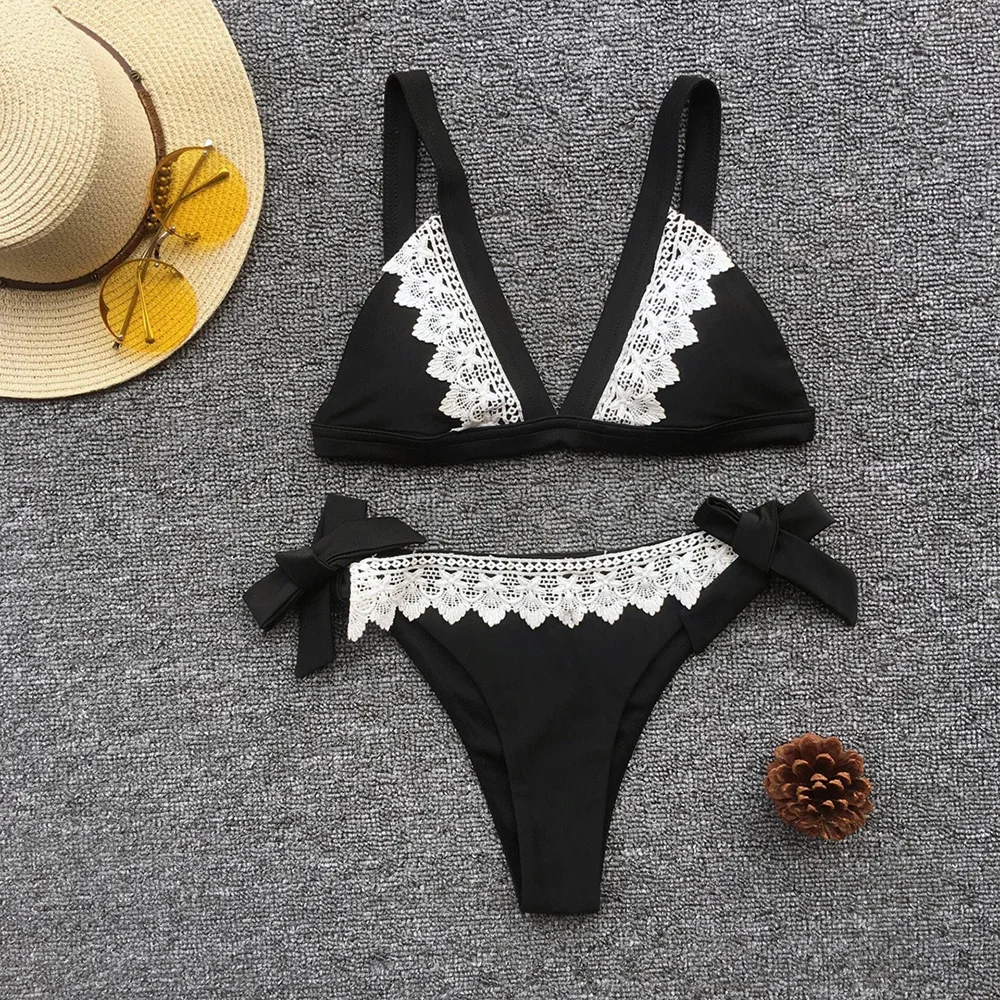 Swimsuit 2019 women's sexy stitching lace two-piece swimsuit bra bra swimsuit bikini suit female beach swimsuit Swimsuit 2019 women's sexy stitching lace two-piece swimsuit bra bra swimsuit bikini suit female beach swimsuit