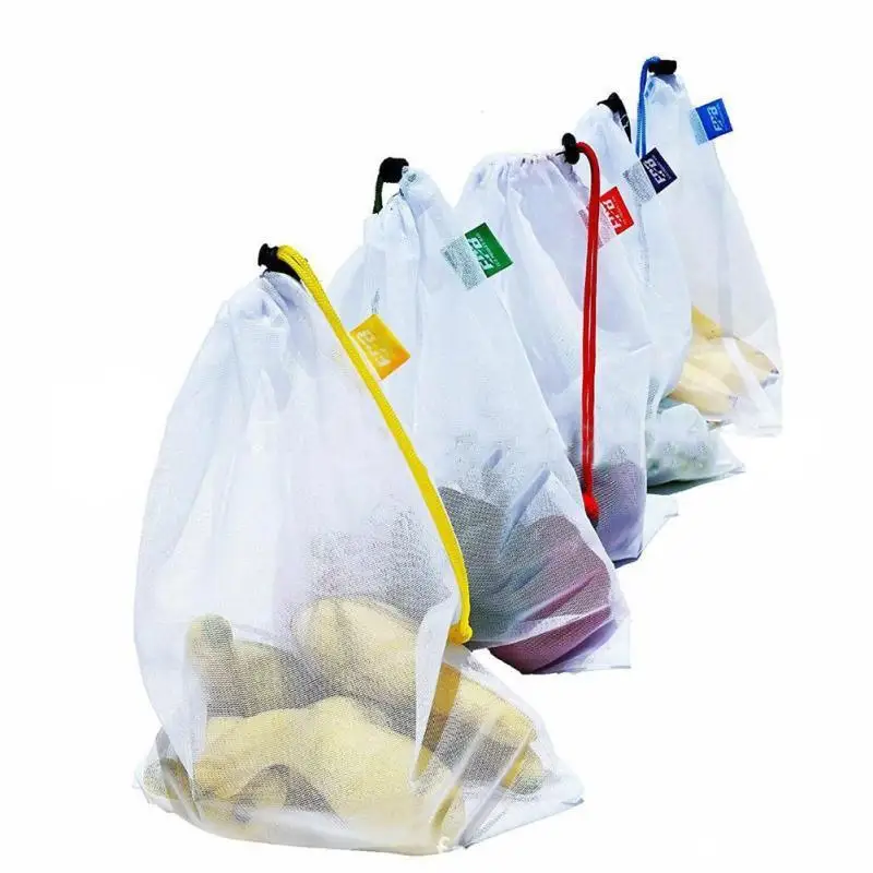 2 pcs انتاج الحقائب قابلة لإعادة الاستخدام انتاج الحقائب شبكة حبل قابلة لإعادة الاستخدام شبكة حقيبة التخزين الخضار الفاكهة كيس التخزين أكياس ...