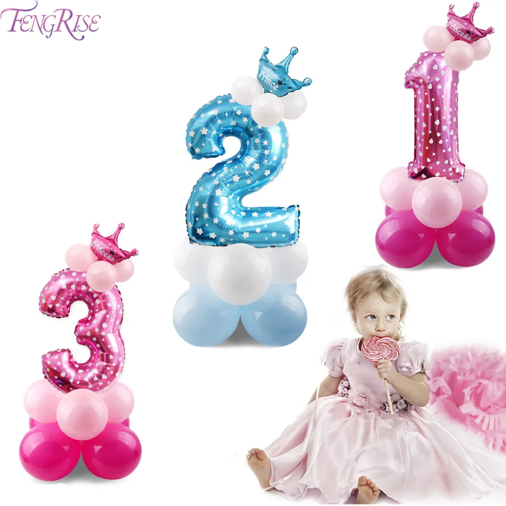 FENGRISE 1 set Pink Crown Number Balloon Foil Balloon DIY