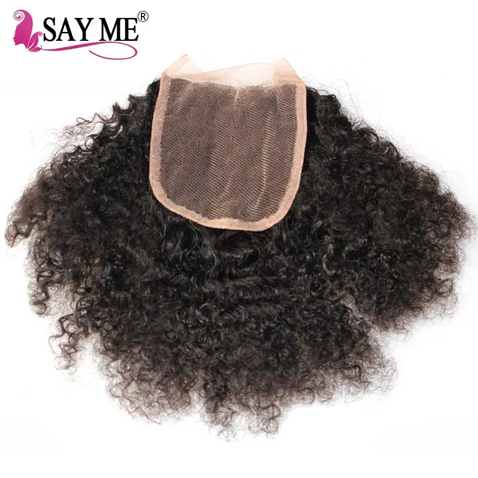 

4*4 Afro Kinky Curly Closure Brazilian Hair Natural Color Remy Lace Closures Human Hair Free Part Pre-plucked 8-20inch SAY ME