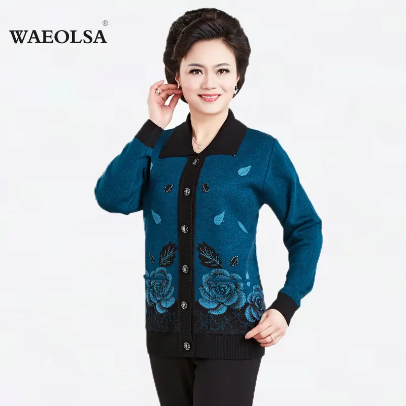 Spring Autumn Women Elegant Wool  Cardigan  Sweater Flower 