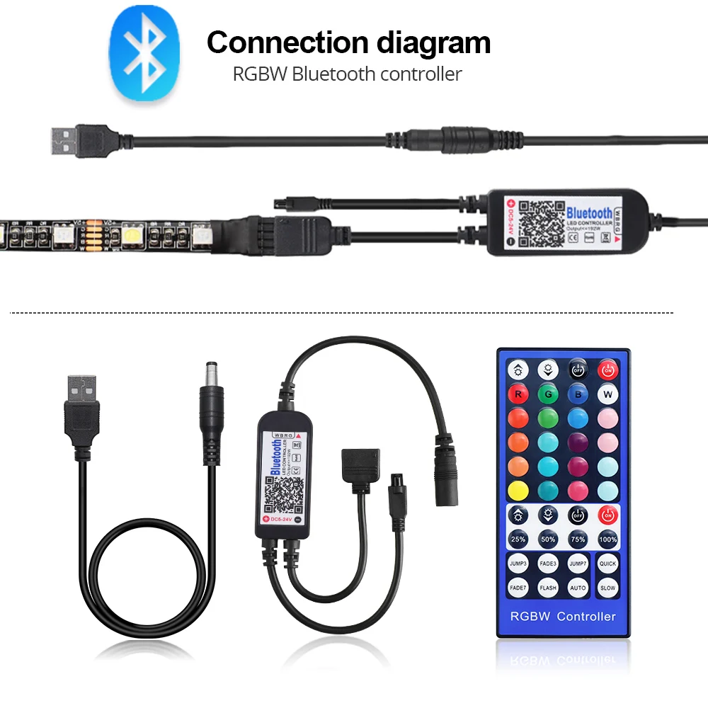 Светодиодная лента ТВ PC экран подсветка DC 5V RGBW RGBWW Светодиодная лента 40 ключ пульт дистанционного управления/Bluetooth приложение управление USB питание гибкий свет 1-5 м