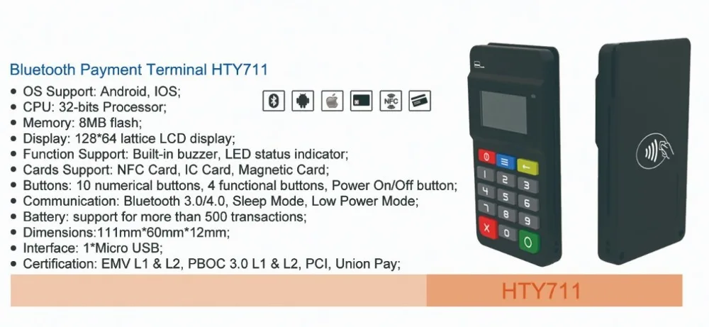 Android POS Mpos смарт мобильный терминал оплата счета Machine-HTY711