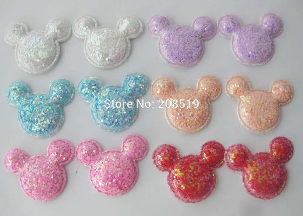 

PANVVG Padded shiny glitter Mouse patches for micky bows hair clips ornament children clothes decoration