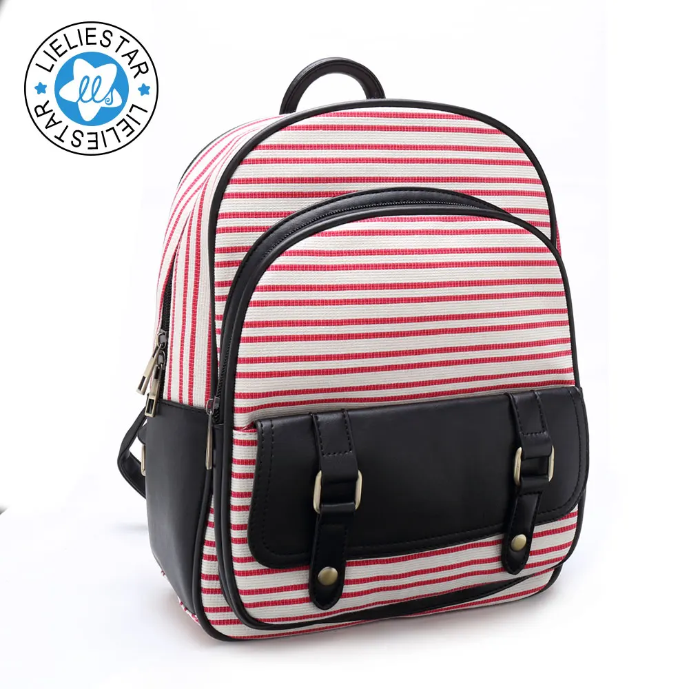 school bags for girls women small backpack striped schoolbag Children s canvas printing sac a dos