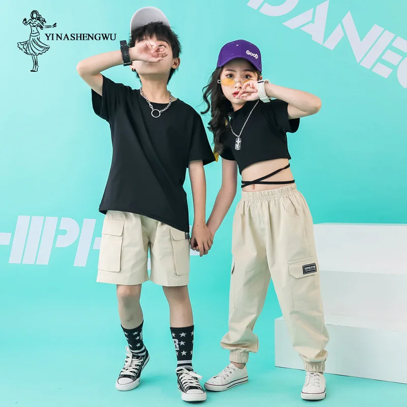 Street Dance Clothing for Girls Children Hip Hop Jazz Dance Costumes Girls Dance Korean Version of Navel Performance Clothing