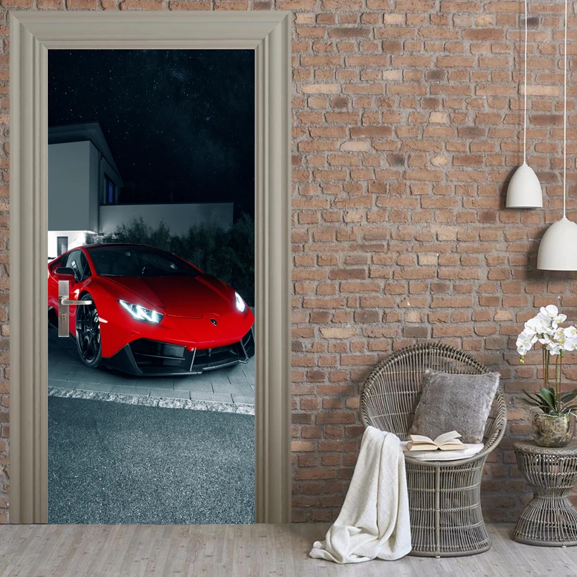 Free shipping DIY fasional red car Door Sticker for Bedroom Living Room