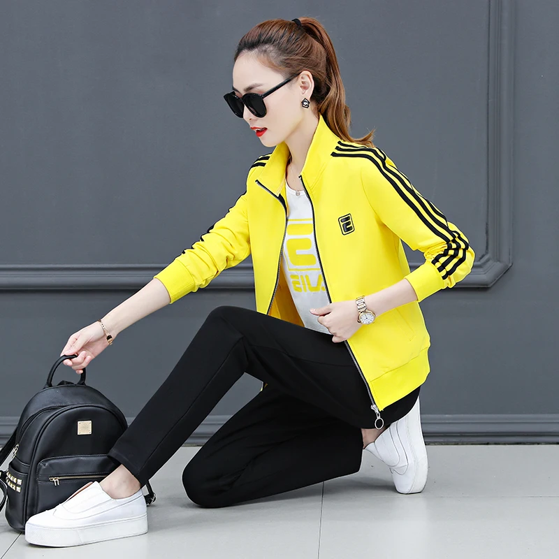 

Tracksuit For Women 2019 New Autumn And Winter Women's Plus Size Jackets + Pants Suits Female Fashion Large Size 3 Piece Sets