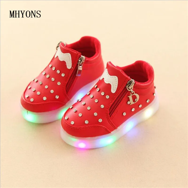 MHYONS 2019Ne Милая принцесса для мальчиков и девочек сапоги мультфильм детская обувь повседневное светодиодный свет детские кроссовки Size21-36 - Цвет: Красный