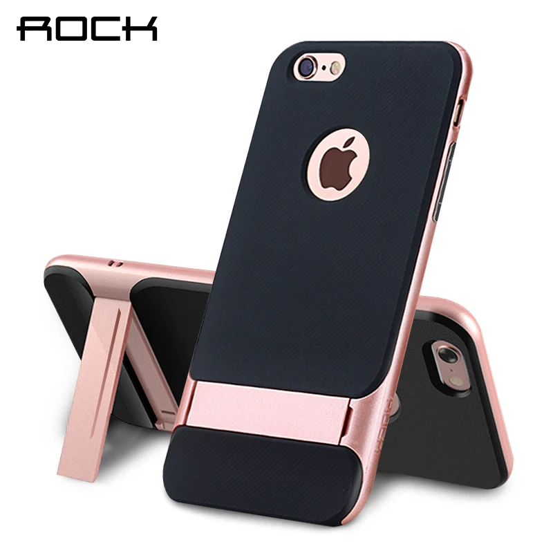 

ROCK Luxury PC +TPU Soft Ultra Slim Stand Protective Phone Case for iPhone 6 6s plus 5.5" Back Cover with Kickstand retail box